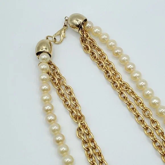 Cobalt Blue Cream Beaded Necklace Multi Strand‎ Gold Tone Statement Elegant - Picture 3 of 9